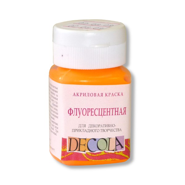 Краска акриловая универсальная DECOLA, флуоресцентная, оранжевая, банка 50 мл Акция!