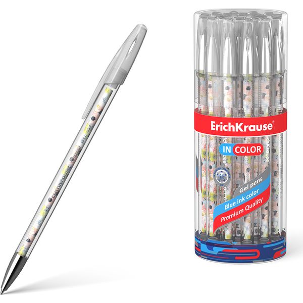 Ручка гелевая синяя, Ø 0.5 мм, лин. 0.4 мм, ДП 600 м, цв. стержень, ErichKrause InColor_Flower Cocktail АКЦИЯ!!!