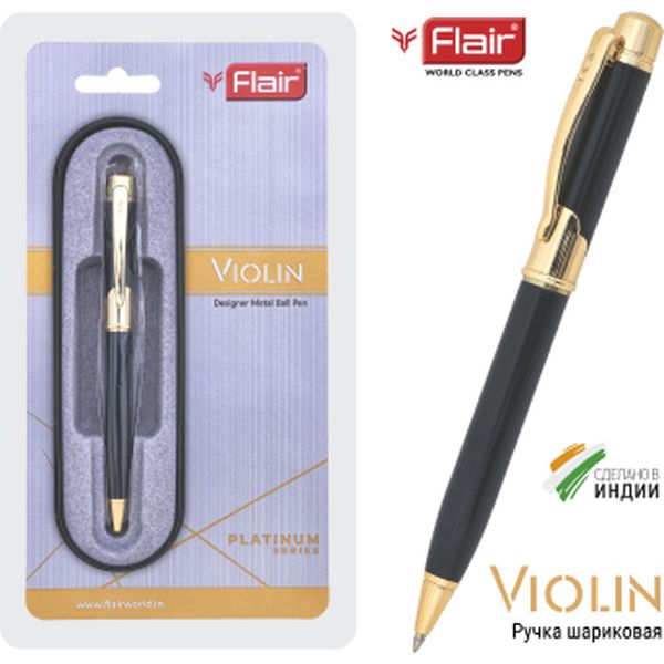 Ручка шариковая подарочная Flair Violin, поворотный м-м, цв. корпуса черный/золото, 0.8 мм, синяя Ручка шариковая подарочная Flair Violin, поворотный м-м, цв. корпуса черный/золото, 0.8 мм, синяя