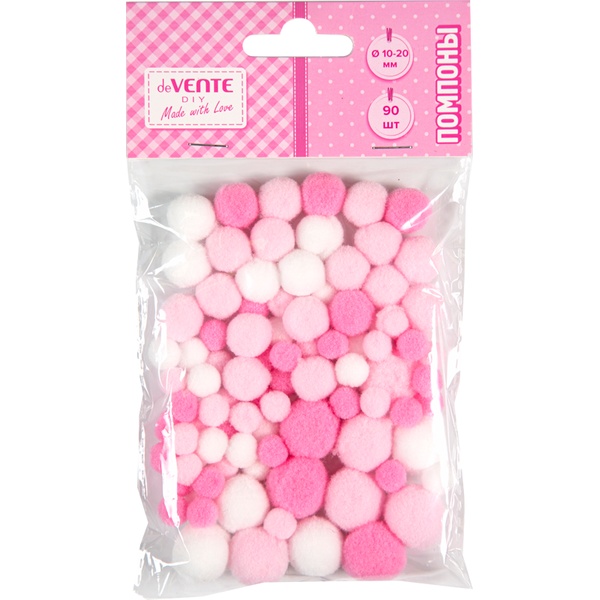 Помпоны, 90 шт., ассорти размеры, deVENTE DIY розовые цвета ассорти