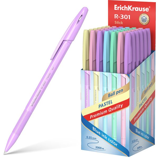 Ручка шариковая синяя, 0.7 мм, рифл. грип, ErichKrause R-301 Stick Pastel_5 дизайнов Ручка шариковая синяя, 0.7 мм, рифл. грип, ErichKrause R-301 Stick Pastel_5 дизайнов