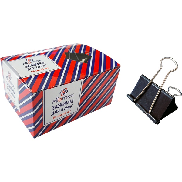 Зажимы для бумаг 60 мм, 6 шт., черные, Attomex_Акция!