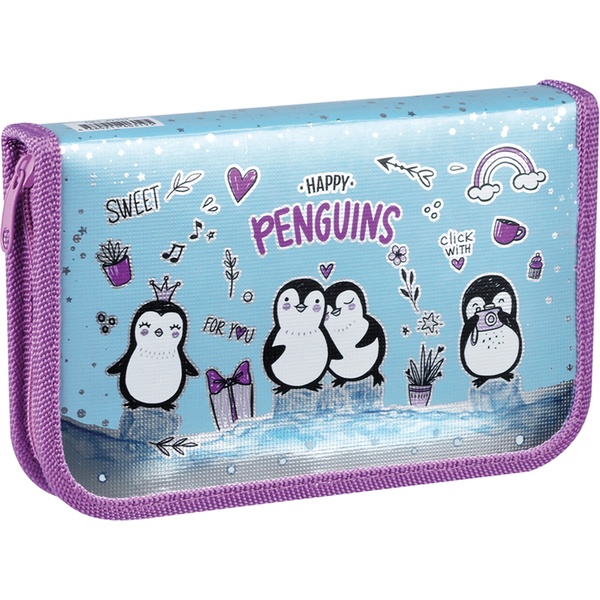 Пенал 1 отд., на молнии, 190*115*28 мм, лам. картон, тисн. ф., ArtSpace Penguins