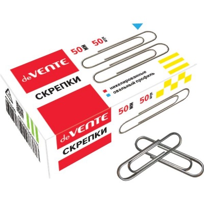 Скрепки 50 мм, никелированные, овальные, 50 шт., к/к, deVENTE