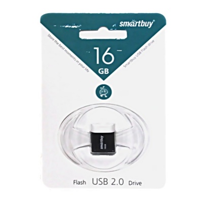 Флеш-накопитель USB 2.0, 16 ГБ, Smartbuy LARA Black/черный