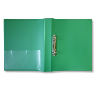 Папка на 2 D-кольцах, А4, PP 800 мкм, "песок", 40 мм, внутр. карман, Бюрократ_зеленая