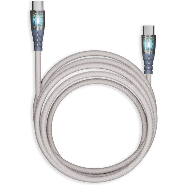 Дата-кабель Smartbuy Type C - Type C, прозрачные наконечники, нейлон, длина 1,0 м, до 3А, серый
