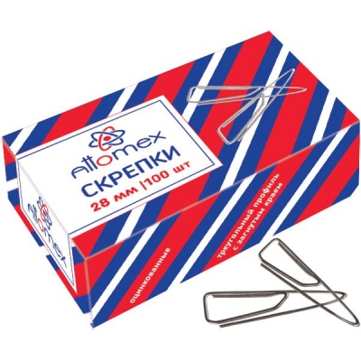 Скрепки 28 мм, оцинкованные, треугольные, 100 шт., к/к, Attomex