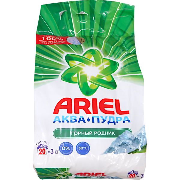 Порошок стиральный автомат Ariel (Ариэль) аква-пудра Горный родник, 3 кг