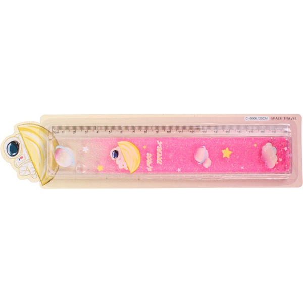 Линейка 20 см, пластиковая, прозрачная, плавающие блестки, Darvish_розовая Акция!