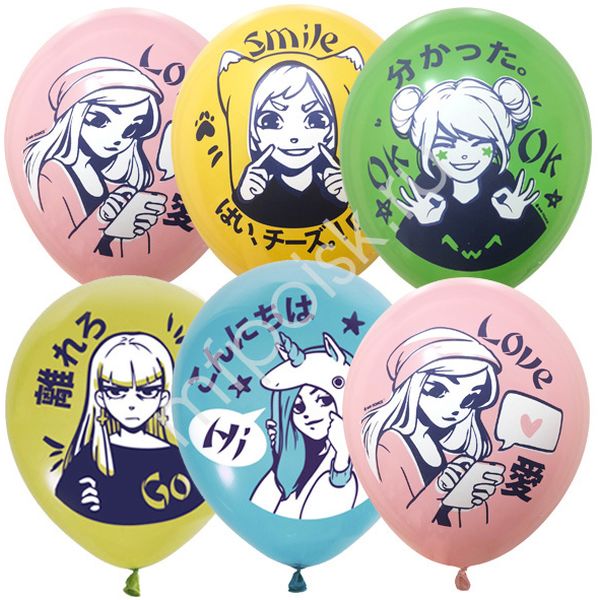 Шары воздушные тематические, Ø30 см, латекс, 1-ст. рис., ДЕКОРАТОР Девчонки Аниме (25 шт.)