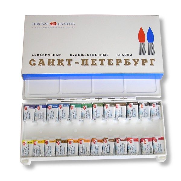 Краски акварельные художественные БЕЛЫЕ НОЧИ Санкт-Петербург, 24 цвета, кювета 2.5 мл, в п/пенале Краски акварельные художественные БЕЛЫЕ НОЧИ Санкт-Петербург, 24 цвета, кювета 2.5 мл, в п/пенале