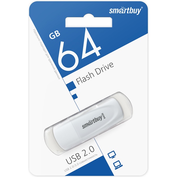 Флеш-накопитель USB 2.0, 64 ГБ, Smartbuy Scout_белый Флеш-накопитель USB 2.0, 64 ГБ, Smartbuy Scout_белый
