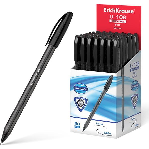 Ручка шариковая черная, 1.0 мм "игла", рифл. грип, ErichKrause U-108 Stick Original Ручка шариковая черная, 1.0 мм "игла", рифл. грип, ErichKrause U-108 Stick Original