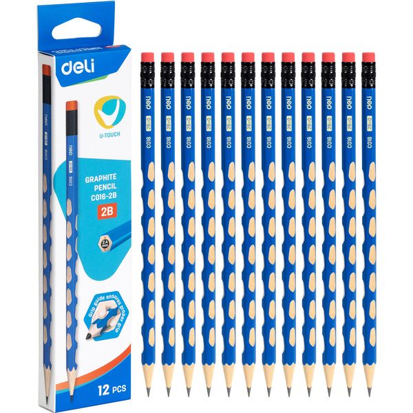 Карандаш чернографитный с ластиком, 2B, деревянный, шестигранный, эргоном. выемки, Deli U-Touch Карандаш чернографитный с ластиком, 2B, деревянный, шестигранный, эргоном. выемки, Deli U-Touch