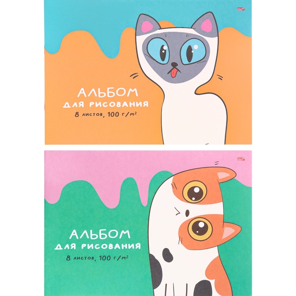 Альбом для рисования А4, 8 л., скоба, 100 г/м², обл. офс. бум., Profit Няшные котики_2 дизайн Альбом для рисования А4, 8 л., скоба, 100 г/м², обл. офс. бум., Profit Няшные котики_2 дизайн