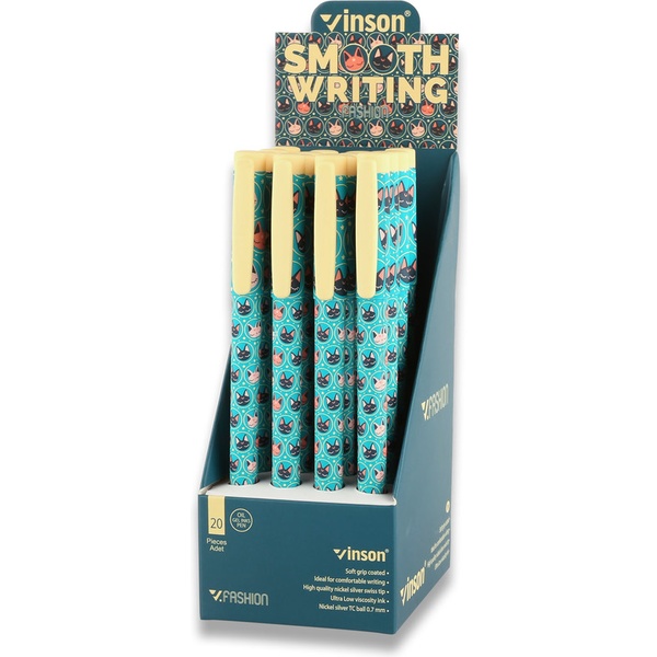 Ручка шариковая синяя, 0.7 мм "игла", круг. матовый корпус, VINSON А1 Кити Акция!