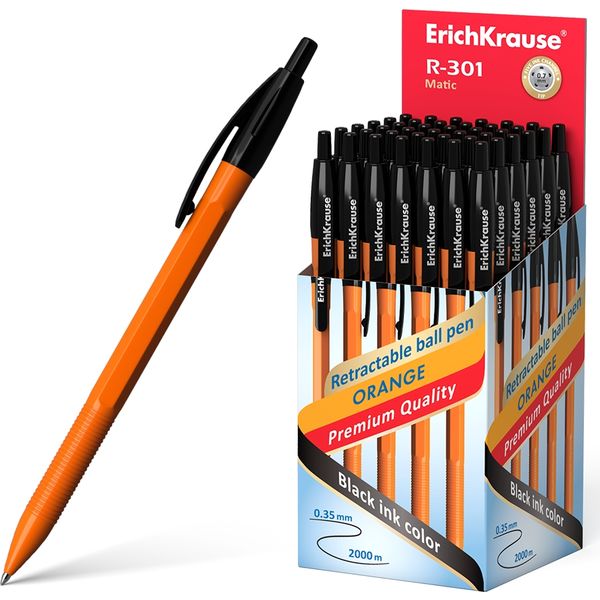 Ручка шариковая автомат., черная, 0.7 мм, рифл. грип, ErichKrause R-301 Matic Orange Ручка шариковая автомат., черная, 0.7 мм, рифл. грип, ErichKrause R-301 Matic Orange