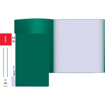 Папка со 100 файлами А4, PP 800/30 мкм, "песок", торц. карм., deVENTE Daily/ Зеленая