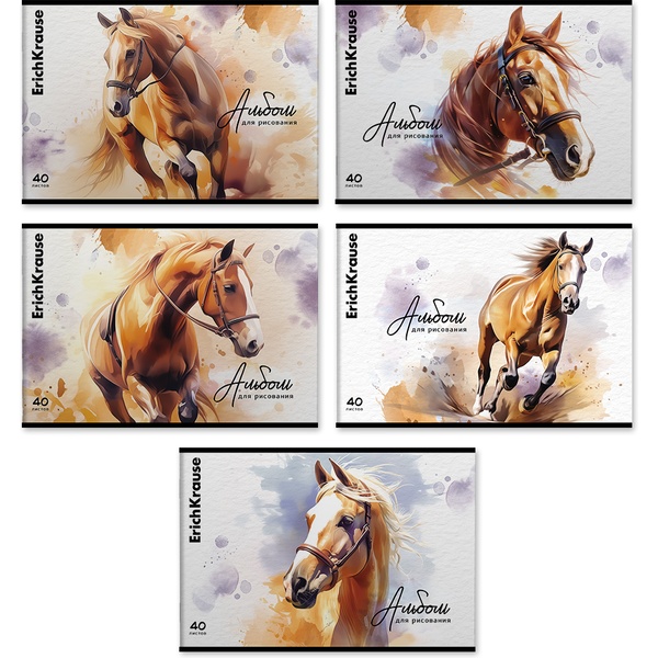 Альбом для рисования А4, 40 л., скоба, 100 г/м², твин-лак, ErichKrause Wild Mane_MIX-PACK