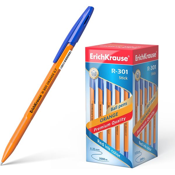 Ручка шариковая синяя, 0.7 мм, рифл. грип, ErichKrause R-301 Stick Orange Ручка шариковая синяя, 0.7 мм, рифл. грип, ErichKrause R-301 Stick Orange