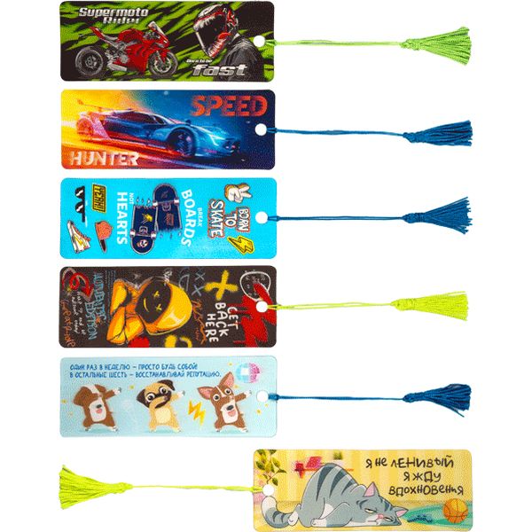 Закладка-линейка пластиковая, 152*57 мм, кисточка, табл. умнож. на обороте, deVENTE_6 дизайнов