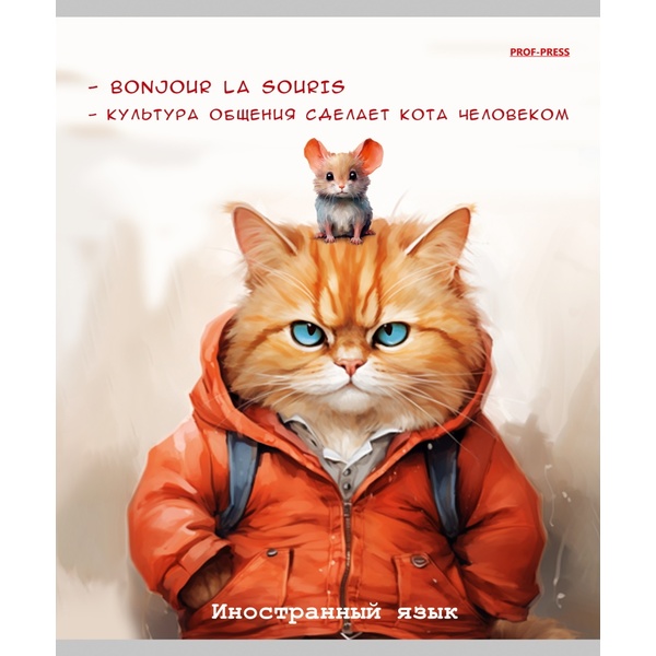 Тетрадь предметная 48 л., клетка, 60 г/м², обл. мел. картон, Prof-Press Жил был кот_Иностранный язык Тетрадь предметная 48 л., клетка, 60 г/м², обл. мел. картон, Prof-Press Жил был кот_Иностранный язык