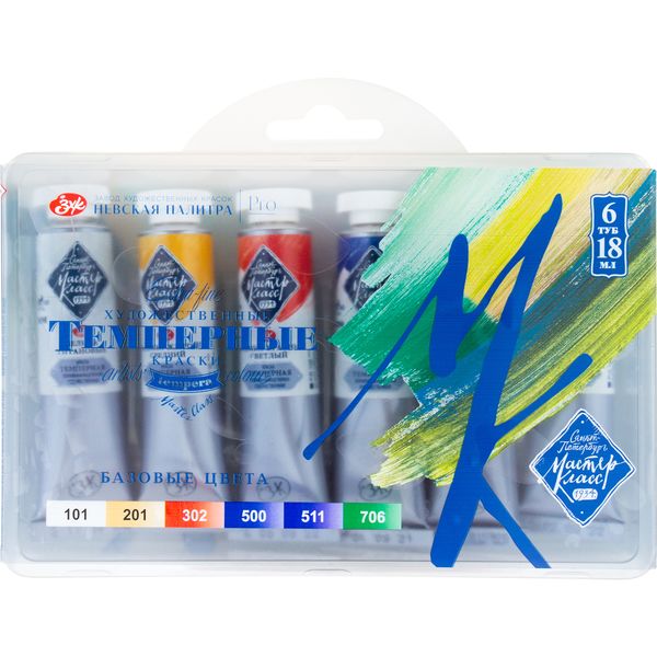 Краски темперные Мастер-Класс Basic colours, 6 цветов, туба 18 мл, в пласт. коррексе Краски темперные Мастер-Класс Basic colours, 6 цветов, туба 18 мл, в пласт. коррексе