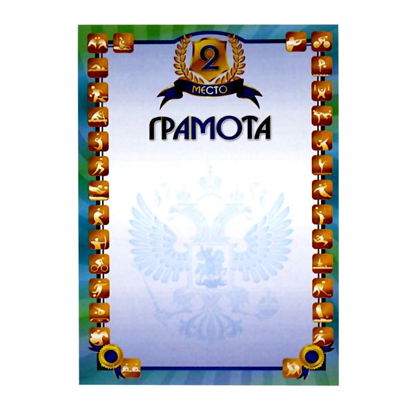 Грамота спортивная 2 место, А4, 200 г/м2, мел. матовая бумага. Стандарт Грамота спортивная 2 место, А4, 200 г/м2, мел. матовая бумага. Стандарт