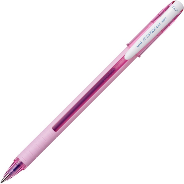 Ручка шариковая, синяя, Ø 0.7 мм, подпруж. узел, эрг. грип, шкала, UNI Jetstream SX-101/розовая