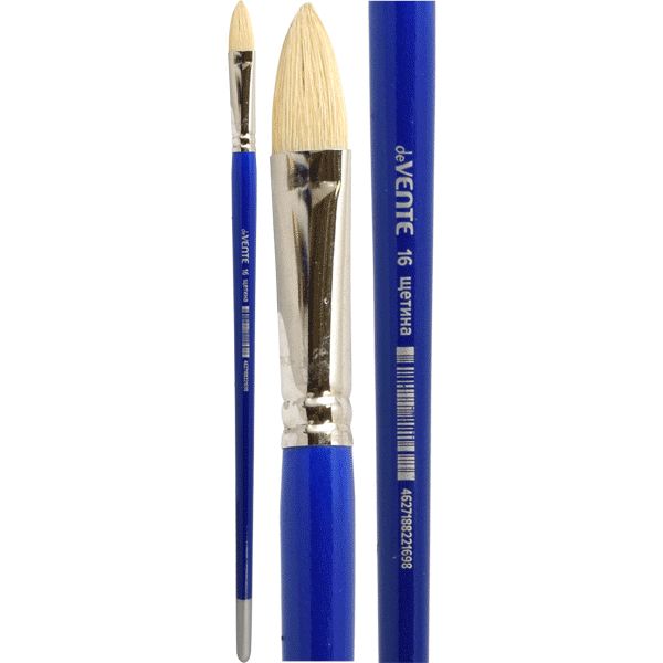 Кисть щетина, №16, овальная, удл. деревянная ручка, синяя, deVENTE Art