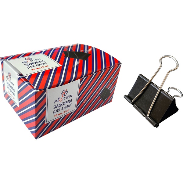 Зажимы для бумаг 72 мм, 6 шт., черные, Attomex