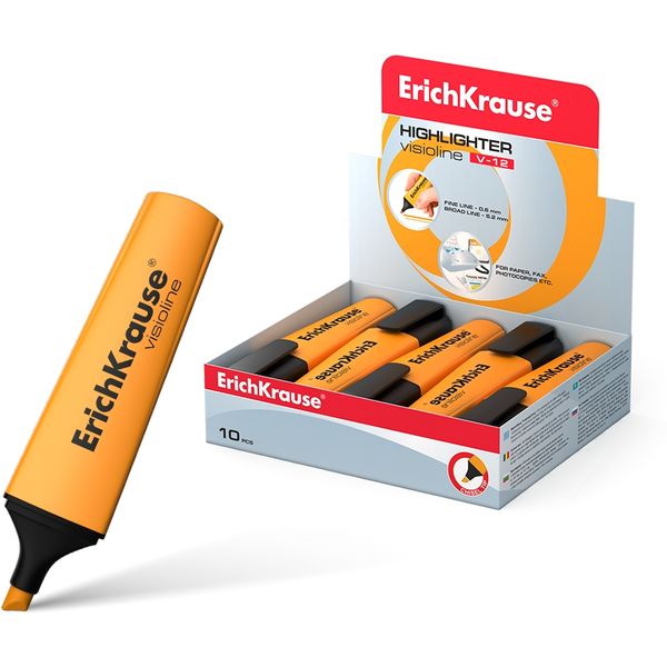 Текстмаркер оранжевый, неоновый, ШЛ 0.6-5.2 мм, н-к "клин", ErichKrause Visioline V-12