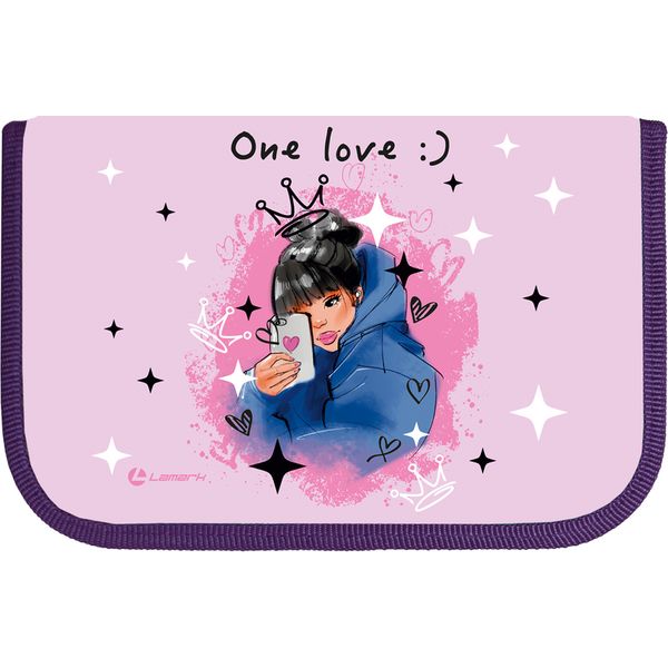 Пенал 1 отд., на молнии, 210*140*40 мм, лам. картон, карман+ косметичка, LAMARK Smart content_Селфи