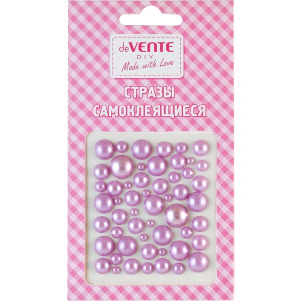 Стразы самоклеящиеся, карточка 75*65 мм (разный р-р), цв.: сиреневый, deVENTE Жемчуг Акция!