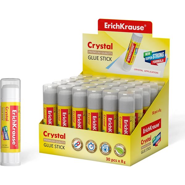 Клей-карандаш 8 г, PVP основа, прозрачный, ErichKrause Cristal