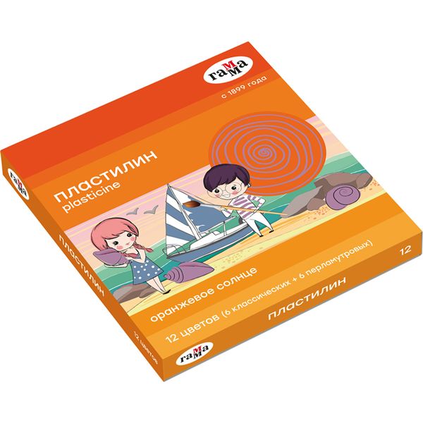 Пластилин классический ГАММА Оранжевое солнце: 12 цветов (6 кл.+ 6 перл.), брусок 13 г, стек (к/к)