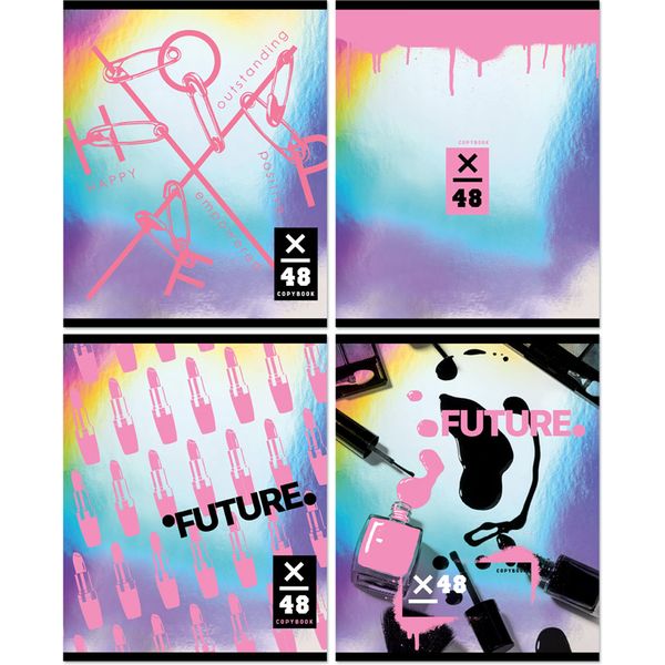Тетрадь А5, клетка, 48 л., на скобе, 60 г/м², мат. лам., метал. пантон, BG Future pink_4 дизайна