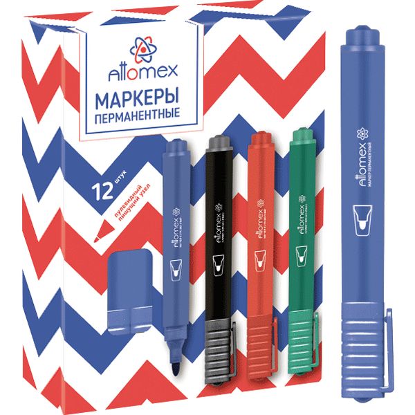 Маркер перманентный, синий, пулевидный, 3 мм, Attomex Маркер перманентный, синий, пулевидный, 3 мм, Attomex