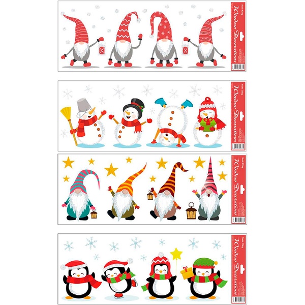 Наклейка новогодняя Darlens "Дед Мороз/Снеговик/Олень/", 23*60 см, статическая, 4 дизайна (для окон)   Акция!