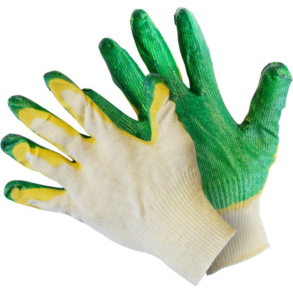 Перчатки рабочие, х/б с 2-сл. латексным покрытием ладони, зелено-желтые
