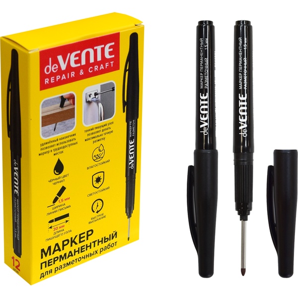 Маркер перманентный для разметочных работ, черный, 1.5 мм, пулевидный н-н, deVENTE Repair & Craft