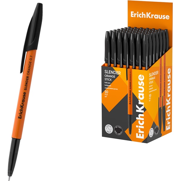 Ручка шариковая черная, 0.7 мм "игла", super glide TEC, ErichKrause Slender Stick Orange