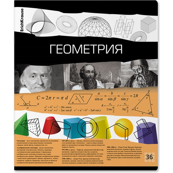Тетрадь предметная 36 л., клетка, 60 г/м², обл. мел. картон, ErichKrause Timeline_Геометрия Тетрадь предметная 36 л., клетка, 60 г/м², обл. мел. картон, ErichKrause Timeline_Геометрия