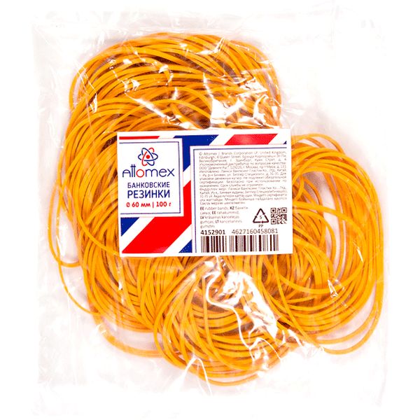 Резинки банковские канцелярские, Ø60 мм, 100 г (п/п), каучук 80%, цв.: натур., Attomex
