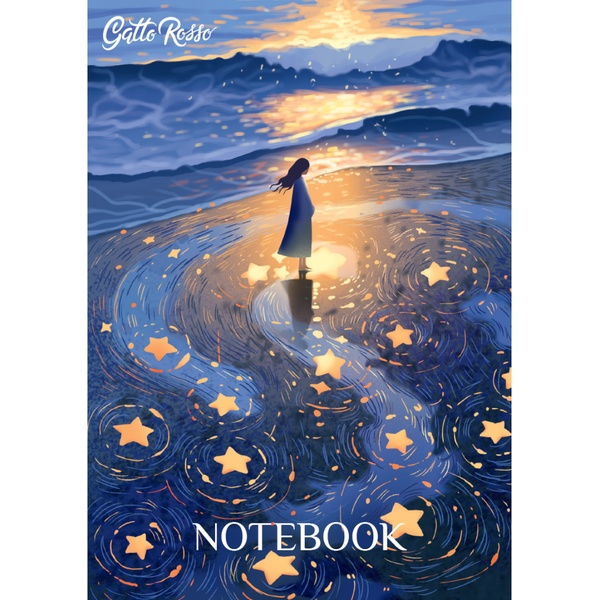 Блокнот на скобе А5, 40 л., линия, 80 г/м2, выб. лак, Gatto Rosso Звездный Notebook_На берегу Акция!