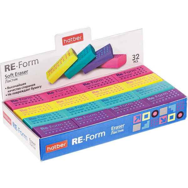 Ластик Hatber Re-form, TPR, прямоугольный, 35*17*11 мм, 4 дизайна Ластик Hatber Re-form, TPR, прямоугольный, 35*17*11 мм, 4 дизайна