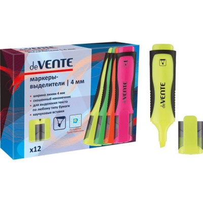 Текстмаркер желтый, неоновый, ШЛ 1-4 мм, н-к "клин", эрг. корпус, deVENTE