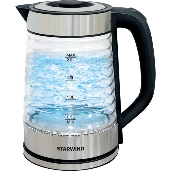Чайник электрический Starwind SKG2111 2 л. 1800Вт черный/прозрачный (стекло)