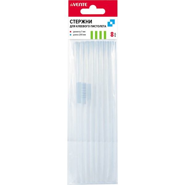 Стержень клеевой для термопистолета, Ø 7 мм, Д 200 мм, прозрачный, deVENTE (8 шт.)